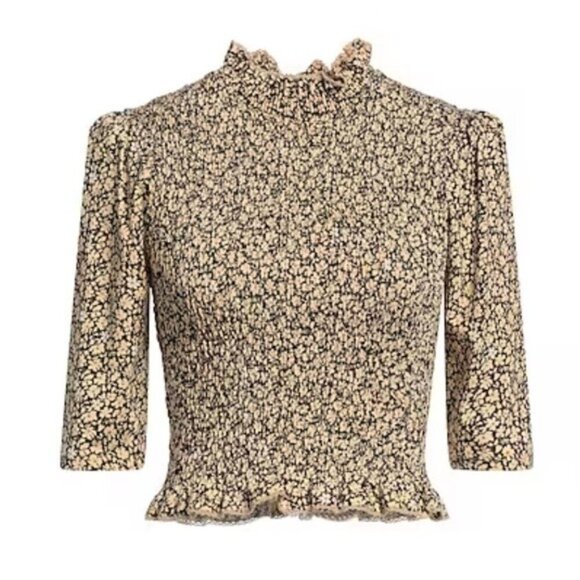 Sandro Gigi Floral-Print Smocked Crop Tee SIZE S Small - Picture 5 of 14